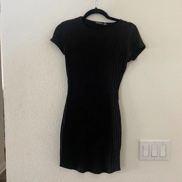 strapless open back dress Ribbed Mock Neck Slit Bodycon Dress Taupe / S